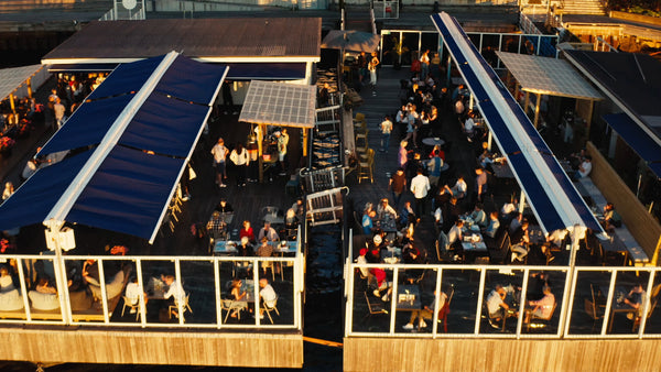 Summer evening in Luleå: Waterfront restaurant with drone footage