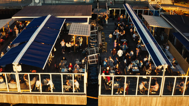 Summer evening in Luleå: Waterfront restaurant with drone footage