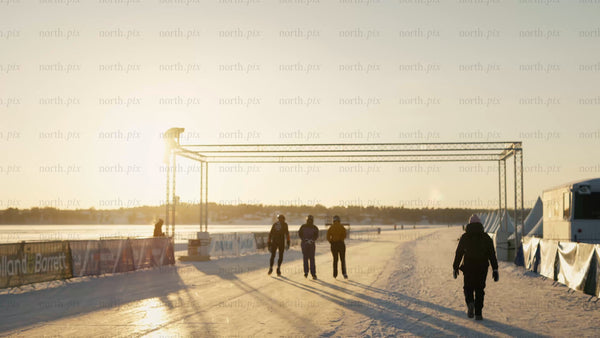 Winter day ice skating and walking on frozen lake in Luleå