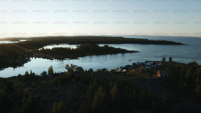 Summer sunset over brändöskär archipelago in Luleå: A drone's perspective