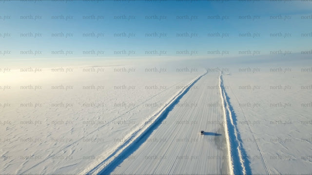 Driving on a frozen ice road in the Luleå archipelago