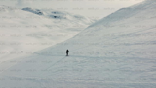 Skier in riksgransen, Sweden: Winter backcountry skiing adventure