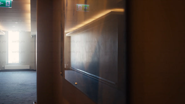 Businesswoman arriving at hotel room with roller bag