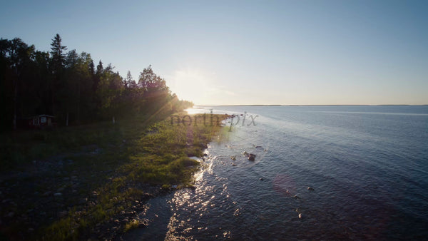 Summer Sunset Drone Shot of Luleå Archipelago, Sweden