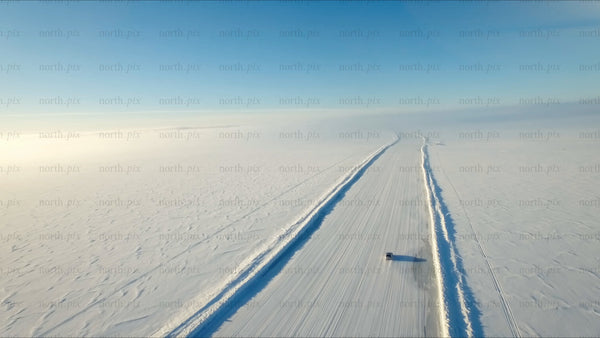 Driving on a frozen ice road in the Luleå archipelago