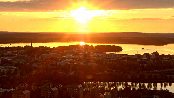 Golden sunset over Luleå: An aerial view of the city's summer landscape