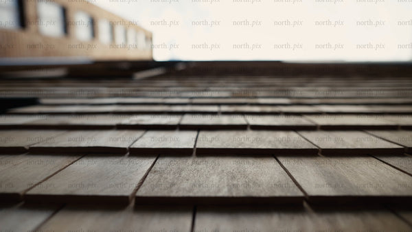 Modern wood architecture: A close-up tracking shot of a sustainable building