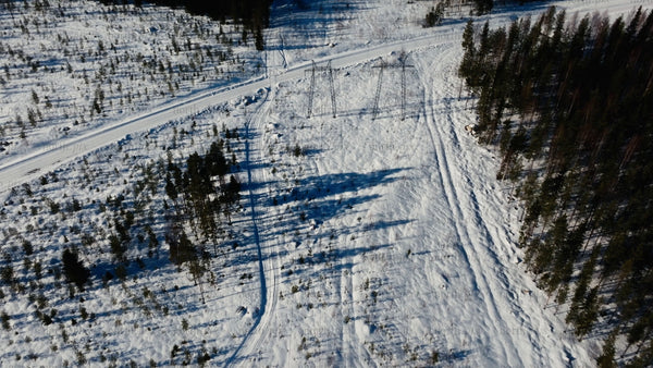 Markbygden wind farm: Aerial drone view in winter, Sweden