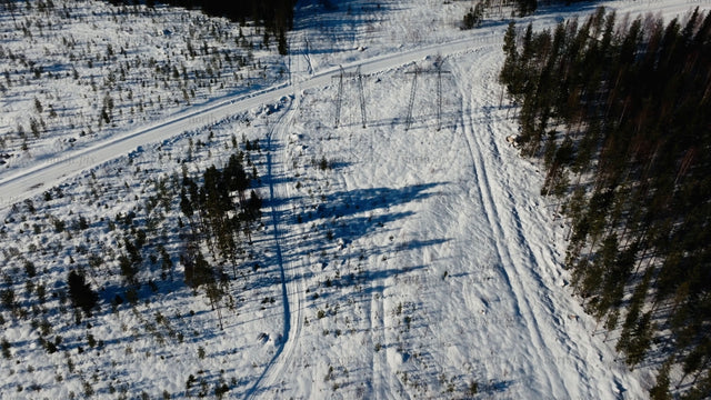 Markbygden wind farm: Aerial drone view in winter, Sweden