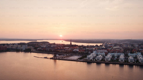 Sunset over Luleå: A summer aerial view of the Swedish city