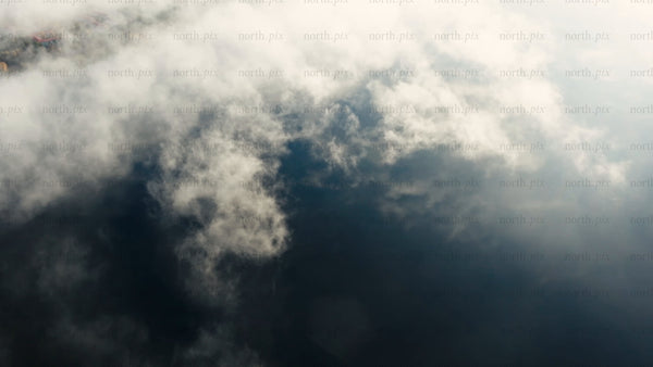 Aerial view of autumn forest mist
