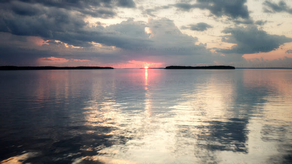 Summer sunset over Huvön archipelago, Luleå: A drone's perspective