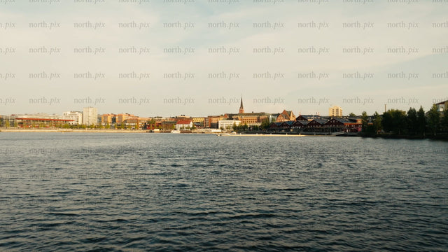 Summer evening in Luleå: Waterfront cityscape