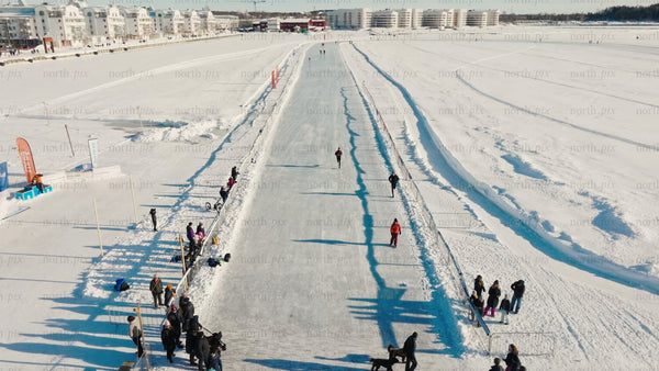 Winter ice skating in Luleå: Drone view of frozen track