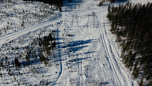 Markbygden wind farm: Aerial drone view in winter, Sweden