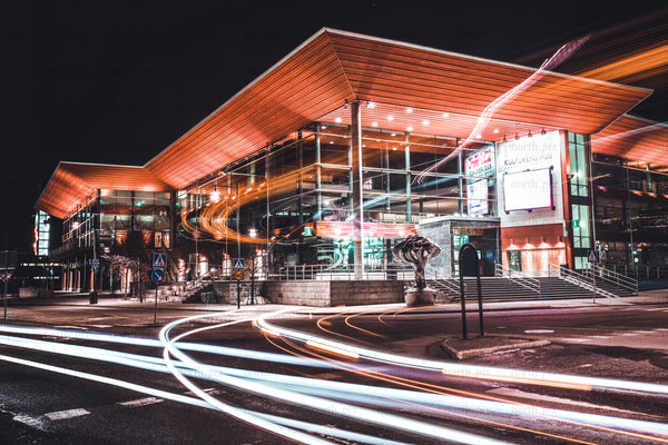 Kulturens hus modern building with night light trails