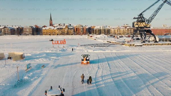 Winter in Luleå: Drone footage of snow-covered landscape and city center