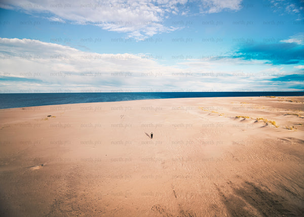 Drone shot of coastal beach in Luleå during bright day