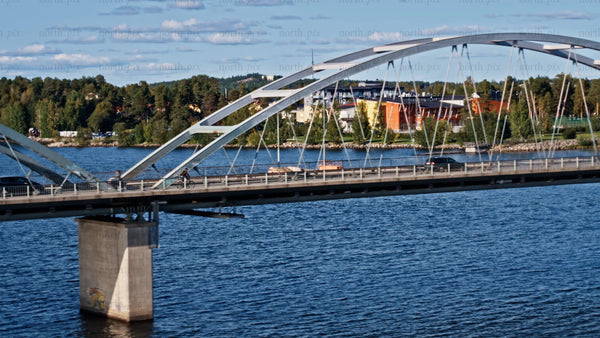 Luleå: Aerial view of bridge traffic on a summer day
