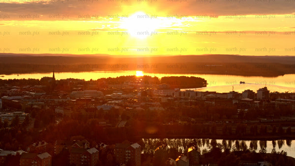 Golden sunset over Luleå: An aerial view of the city's summer landscape