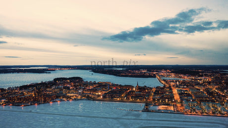 Lulea, Sweden at Dusk: A Winter Cityscape Timelapse with Frozen River