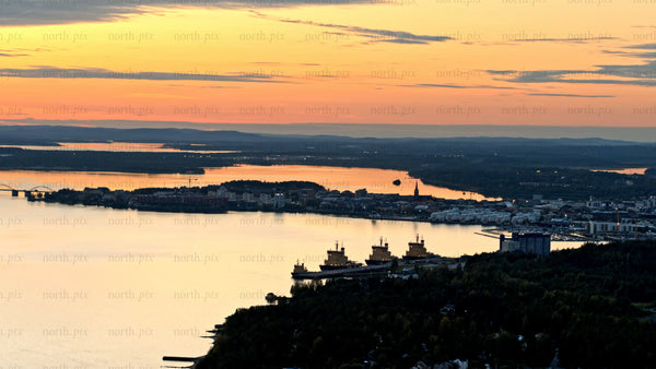 Aerial summer sunset view of Luleå