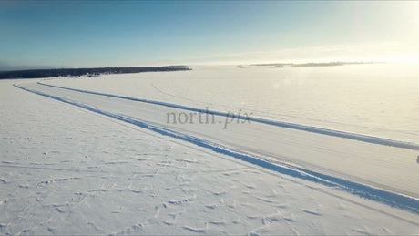 Driving on a Frozen Ice Road in the Lulea Archipelago, Sweden, in Winter