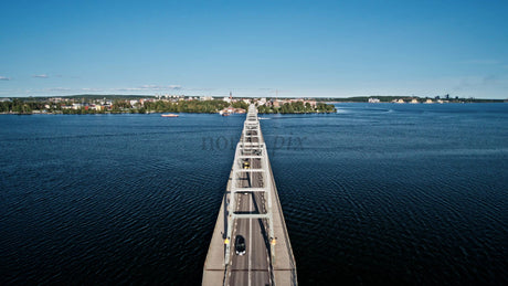 Aerial View of Bergnäsbron Bridge in Luleå, Sweden, on a Summer Day