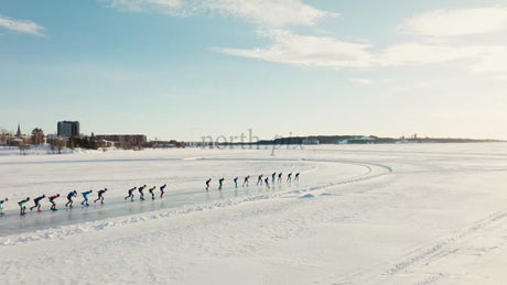 Winter Ice Skating in Luleå, Sweden: Drone Shot of Group on Frozen Lake