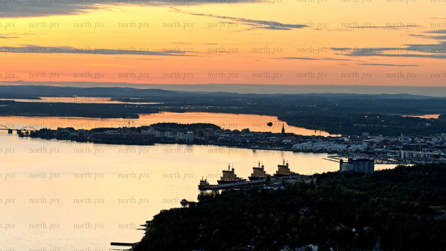 Aerial summer sunset view of Luleå