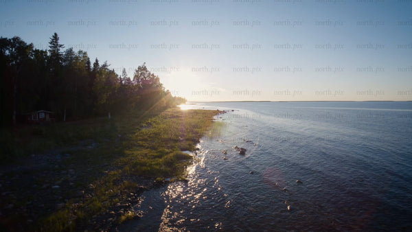 Summer sunset drone shot of Luleå archipelago