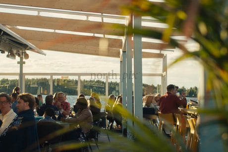 Luleå City Center Waterfront Outdoor Dining With Friends And Family On A Sunny Day