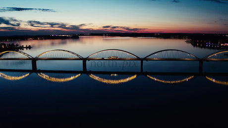 Luleå, Sweden: Sunset Over Bergnäsbron Bridge - Aerial Drone Footage