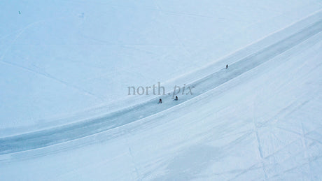 Aerial View of Cross-Country Skiers in Snowy Lulea, Sweden