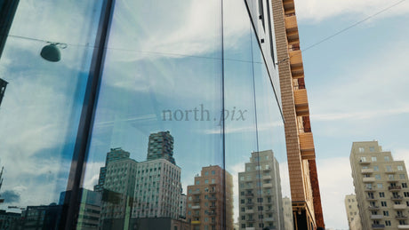 Modern Wood Architecture in the City: Glass Reflection and Dynamic Camera Movement