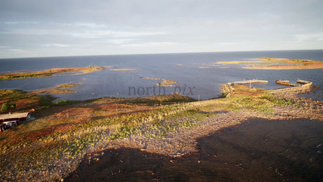 Rödhallen Archipelago Summer Drone View: Luleå, Sweden Coastal Scenery with Lighthouse