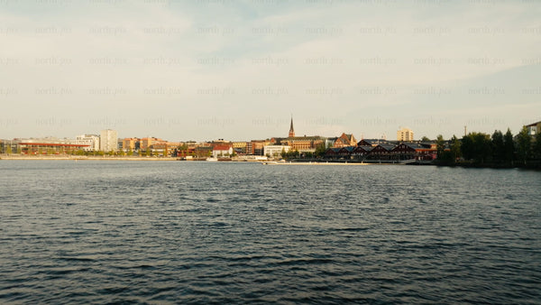 Summer evening in Luleå: Waterfront cityscape