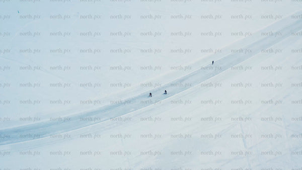 Aerial View of Cross-Country Skiers in Snowy Lulea, Sweden