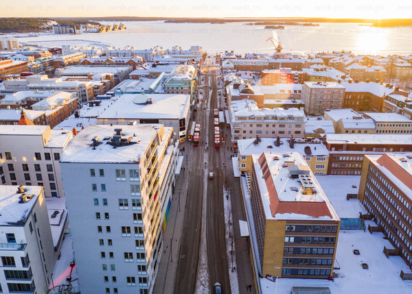 Luleå winter morning cityscape with snowy streets and urban architecture