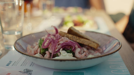 Summer Evening Gourmet Shrimp Salad in Lulea, Sweden: A Relaxing Urban Dining Experience