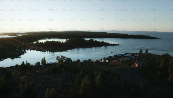 Summer sunset over brändöskär archipelago in Luleå: A drone's perspective