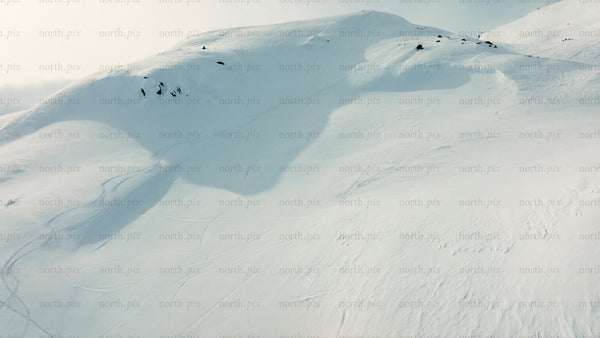 Ski tracks on snowy mountain slopes in Riksgränsen