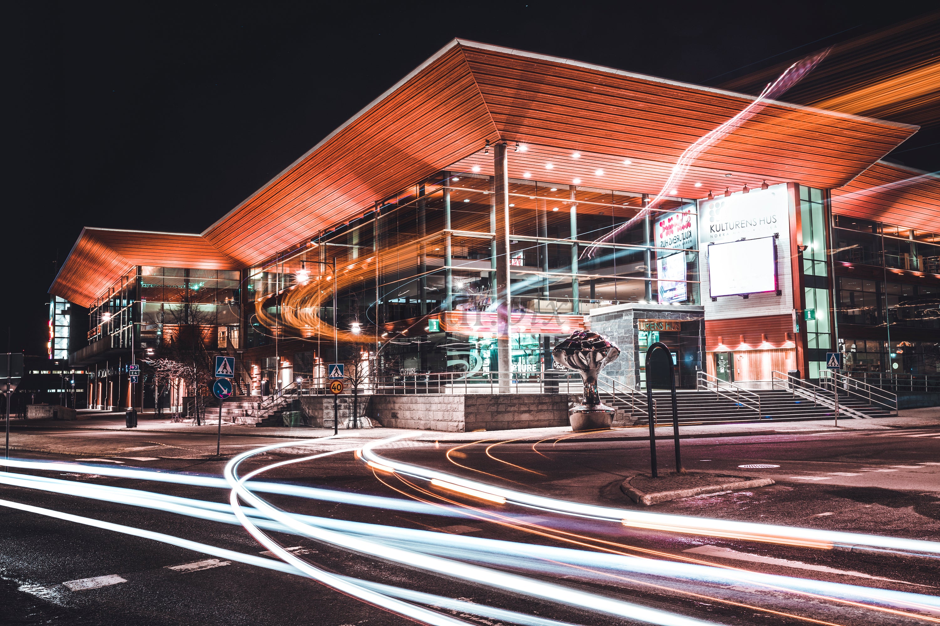 Kulturens hus modern building with night light trails