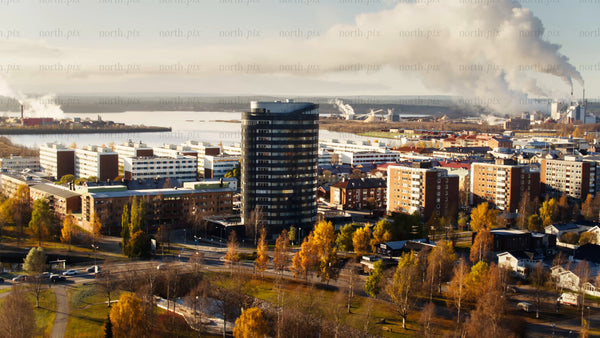 Autumn aerial view of Piteå city