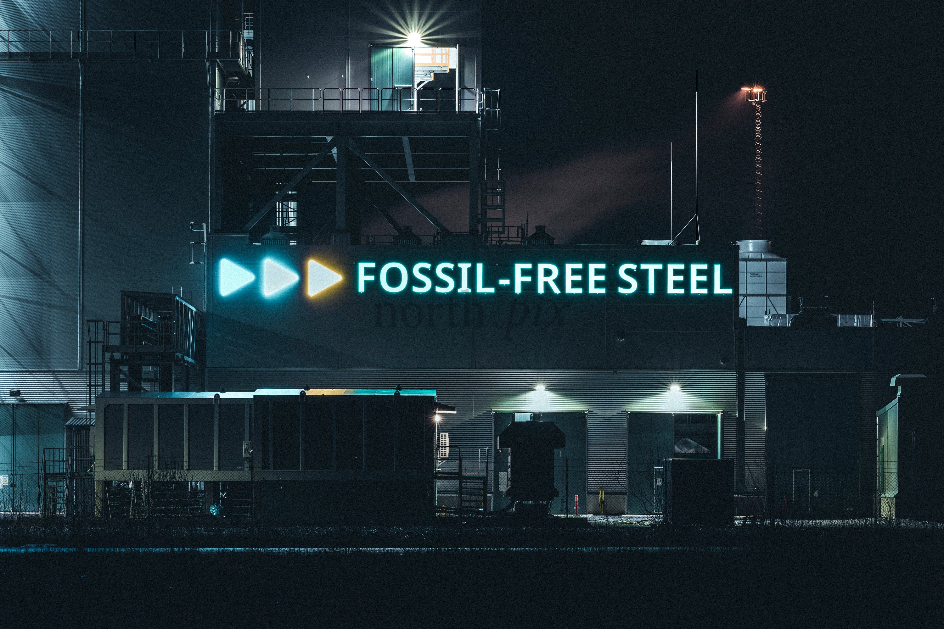 Fossil-free steel plant at night