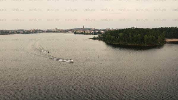 Summer evening boat trip in Luleå: An aerial perspective of coastal beauty