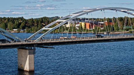 Luleå, Sweden: Aerial View of Bridge Traffic on a Summer Day