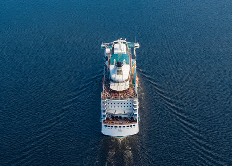 Aerial View of Cruise Ship Sailing in Summer Evening