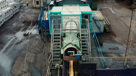 Forestry Industry: Logs on Conveyor Belt at Timber Processing Facility