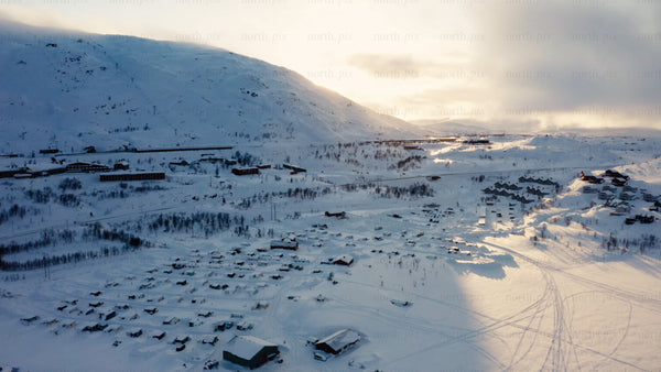 Riksgränsen ski resort: Winter aerial view